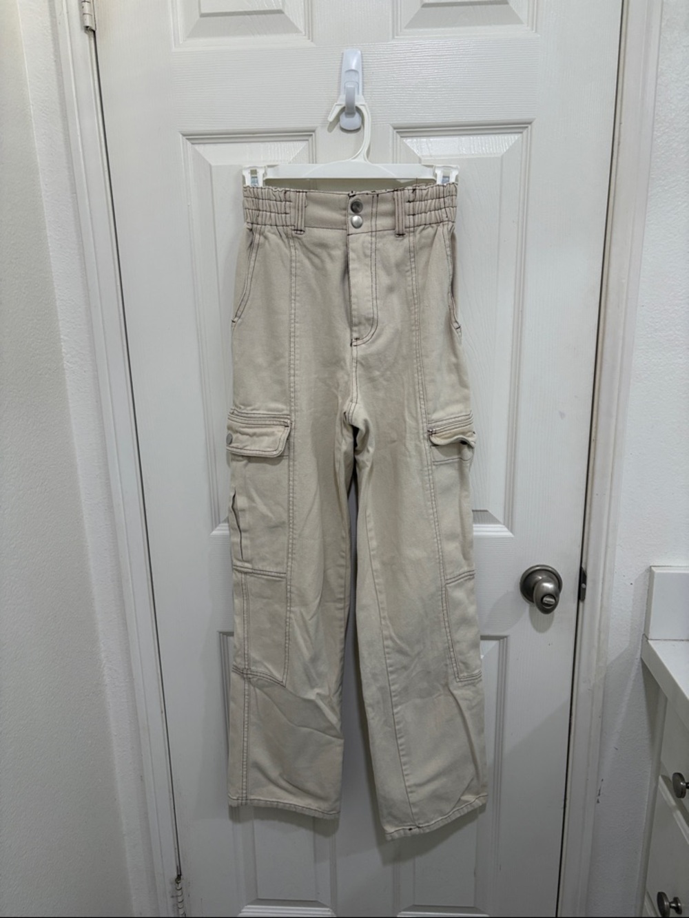 Beige Cargo Utility Pants - woman